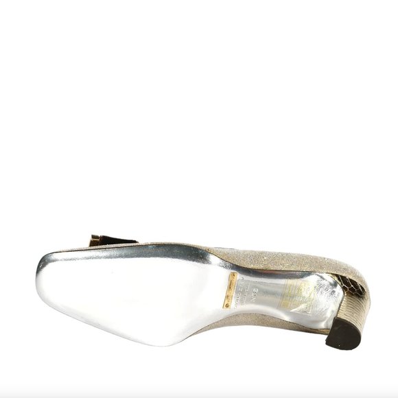 Dolce & Gabbana Silver Mesh Fabric Pump with Glitter Brown Velvet Accent - Picture 5 of 5